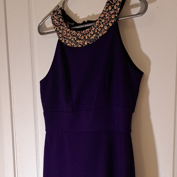 137 - Muse Elegant Purple Midi Dress with Gold And Multi Colored Accents - Picture 4 of 10